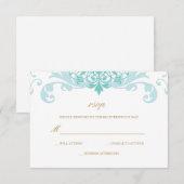 Klassieke Turquoise & Gold Elegant Ironworks Weddi RSVP Kaartje (Voorkant / Achterkant)