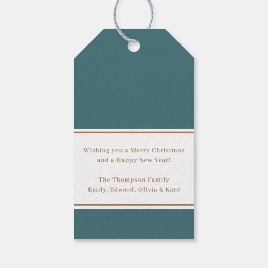 Klassieke Turquoise Kerstblad Gelukkige Vakantie Cadeaulabel (Achterkant)