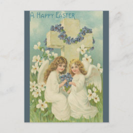 Klassieke Twee Engelen Met Kruis Blauwe Bloemen Pa Briefkaart