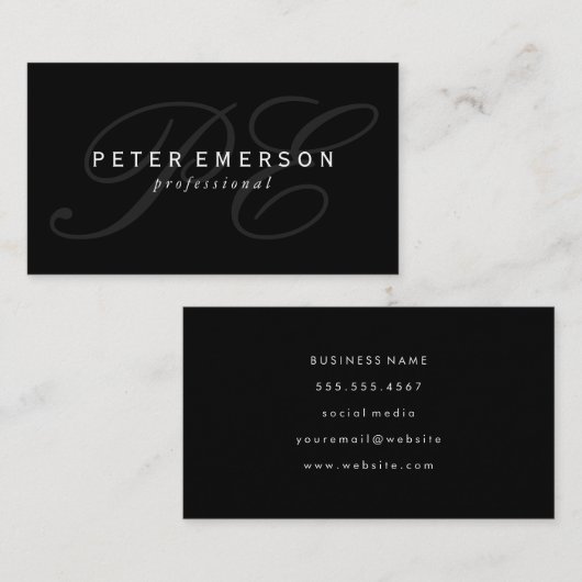 Klassieke twee letter Fancy monogram zwart Visitekaartje (Voorkant / Achterkant)