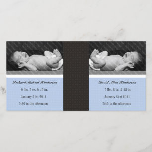 Klassieke Twin Boys Dubbele Nieuwe Baby Foto Kaart
