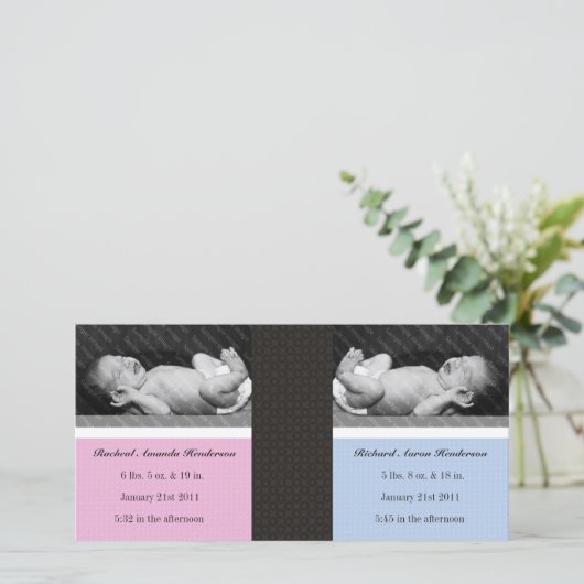 Klassieke Twin Girl Boy Dubbele Nieuwe Baby Foto K Aankondiging (Staand voorkant)