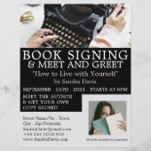 Klassieke typemachine, schrijversboekhandtekening flyer (Voorkant)