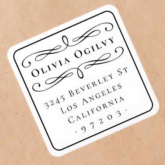 Klassieke Typografie Aangepaste Naam Retouradres Vierkante Sticker