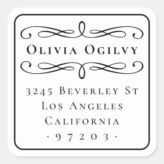 Klassieke Typografie Aangepaste Naam Retouradres Vierkante Sticker (Voorkant)