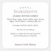 Klassieke typografie bakkerij ingrediënt product vierkante sticker (Voorkant)