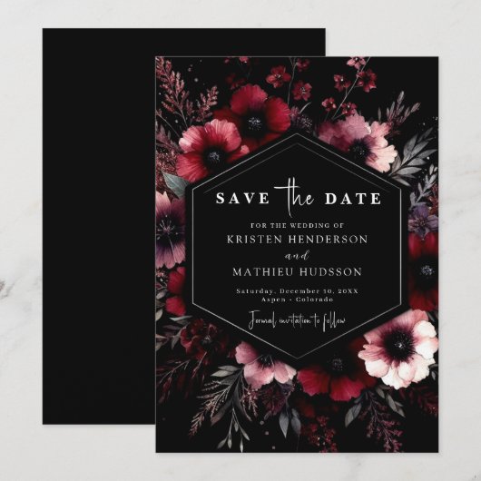 Klassieke Typografie Bourgondische bruiloft Save The Date (Voorkant / Achterkant)