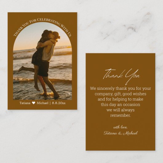 Klassieke typografie Dank u bruidsfoto Notitiekaartje (Voorkant / Achterkant)