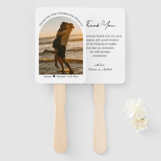 Klassieke typografie Dank u bruiloft boog foto Handwaaier (Voorkant en achterkant)