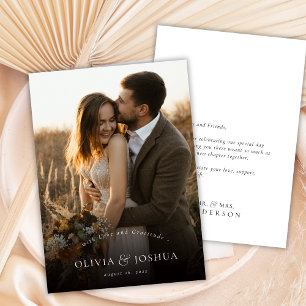 Klassieke typografie Elegante enkele foto bruiloft Bedankkaart