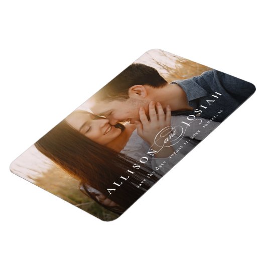 Klassieke Typografie Foto Weddenschap Save the Dat Magneet (Linkerzijde)