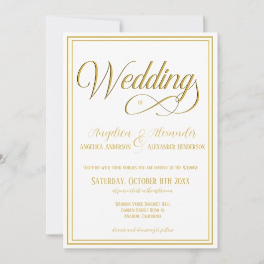 Klassieke Typografie Gouden Wit formele bruiloft Kaart (Voorkant)