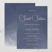 Klassieke typografie Navy Blue Smoke Sweet 16 Kaart (Voorkant / Achterkant)
