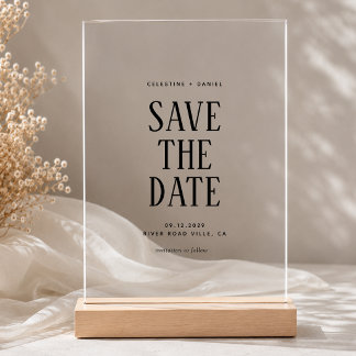 Klassieke typografie trouwkaart 'Save the Date' va Acryl Uitnodigingen