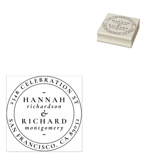 Klassieke Typografische Bruiloft Ronde Retouradres Rubberstempel (Gestempeld)