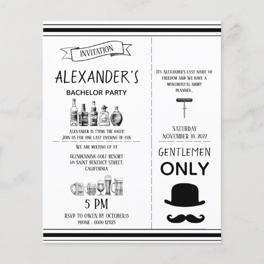 Klassieke uitnodiging aan Bachelor Party. Flyer (Voorkant)