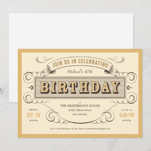 Klassieke  uitnodiging op de dag van de geboorte (Voorkant / Achterkant)