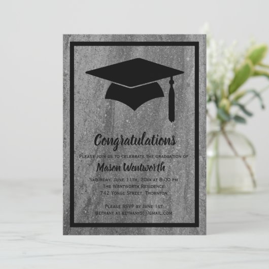 Klassieke uitnodiging tot Afstuderen van graniet - (Staand voorkant)