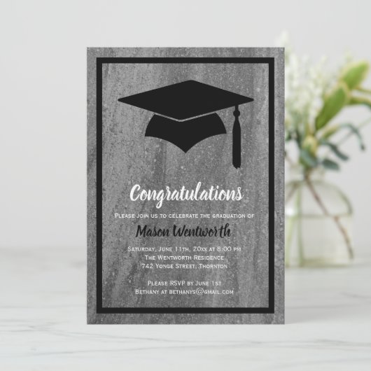 Klassieke uitnodiging tot Afstuderen van graniet (Staand voorkant)