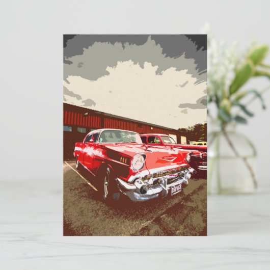 Klassieke uitnodiging tot rode auto (Staand voorkant)