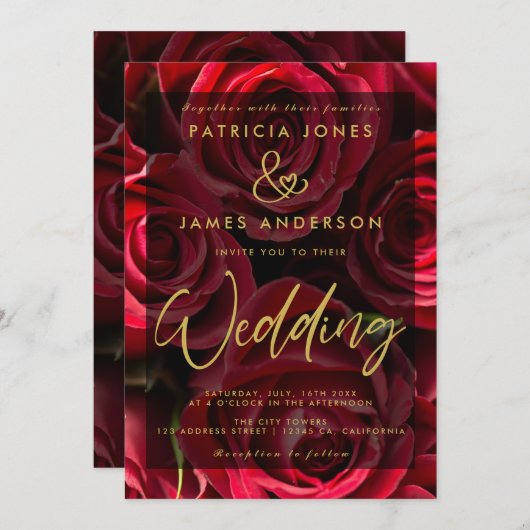 Klassieke uitnodiging tot weddenschap met rode roz (Voorkant / Achterkant)