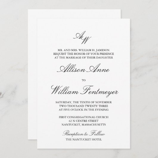 Klassieke uitnodiging tot weddenschap op monogram (Voorkant / Achterkant)