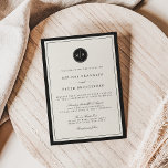 Klassieke uitnodiging tot weddenschappen in zwart-<br><div class="desc">Een elegante dubbele rand en circulaire monogram badge in scherp zwart biedt een prachtig contrast met de rijke roomkleurige ivoortoon van deze ecru trouwuitnodigingen. Een tijdloze formele keuze voor stijlvolle bruiden en elegante bruiloften.</div>