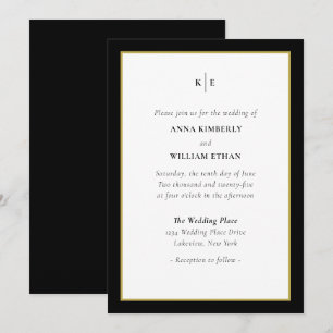 Klassieke uitnodiging van Monogram Black Gold Wedd