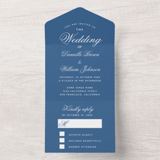 Klassieke uitnodiging voor blauwe bruiloft & detec (Binnen)