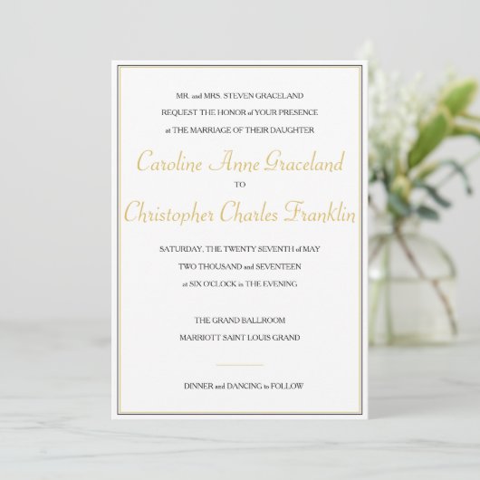Klassieke uitnodiging voor gouden bruiloft (Staand voorkant)