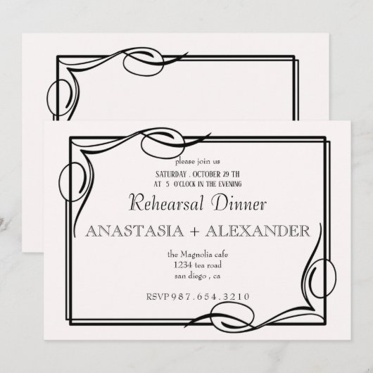 Klassieke uitnodiging voor het repetitiediner. (Voorkant / Achterkant)