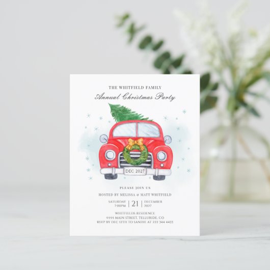 Klassieke uitnodiging voor kerstmis met Red Car (Staand voorkant)