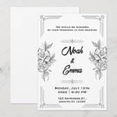 Klassieke uitnodiging voor zwarte en witte bruilof (Voorkant / Achterkant)