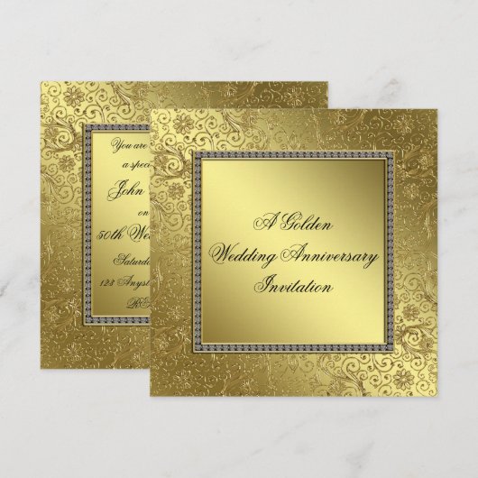 Klassieke uitnodigingskaart voor gouden huwelijksj kaart (Voorkant / Achterkant)