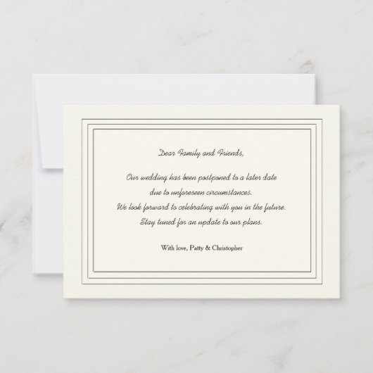Klassieke uitstel aankondigingskaart aankondiging (Voorkant)