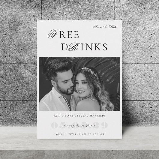 Klassieke uitstraling gratis drankjes grappige hum save the date