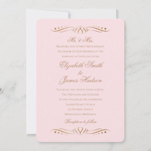 Klassieke uitvinding van Elegant Blush en Gold Wed Kaart (Voorkant)