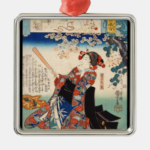 Klassieke  ukiyo-e oude scroll geisha Utagawa Metalen Ornament