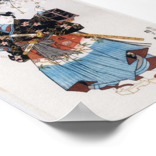 Klassieke Ukiyo-e Samurai Old Scroll Print (Hoek)
