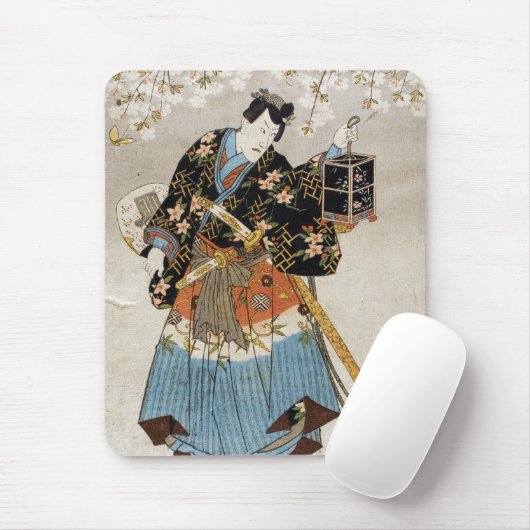 Klassieke ukiyo-e samurai oude rolkunst muismat (Met muis)