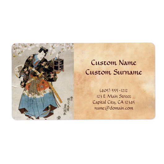 Klassieke  ukiyo-e samurai oude rolverf etiket (Voorkant)