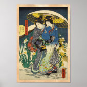 Klassieke  ukiyo-e twee geishas met paraplu poster (Voorkant)
