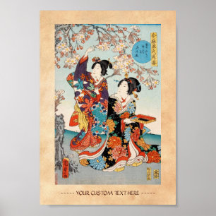 Klassieke ukiyo-e twee geishas Utagawa art Poster