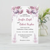 Klassieke Ultra violette en roze bloemenbruiloft Kaart (Staand voorkant)