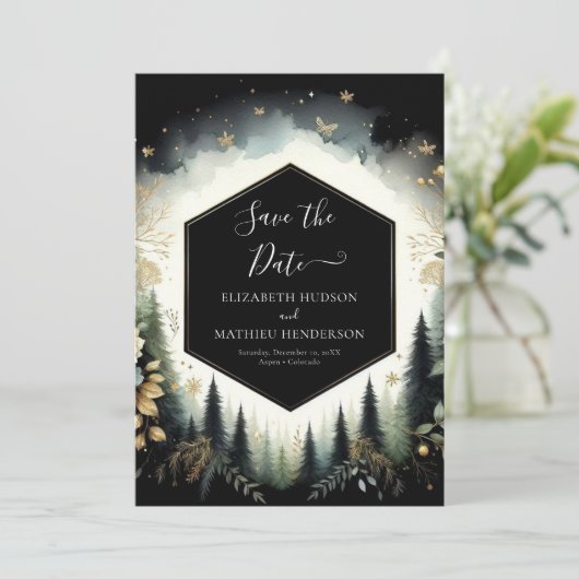Klassieke unieke Enchanted Forest bruiloft Save The Date (Staand voorkant)