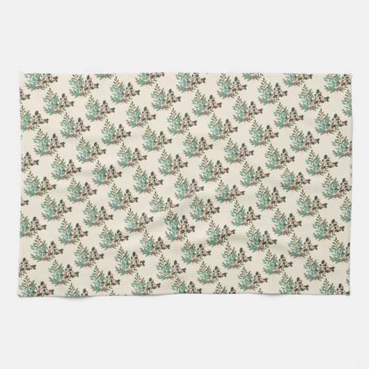 Klassieke unieke groene botanische kerstvakantie theedoek (Horizontaal)