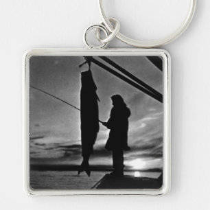Klassieke USA Alaska zweefvliegtuig vissen 1970 Sleutelhanger