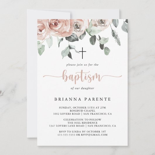 Klassieke ustroze roze roze kalligrafie Baptisme Kaart (Voorkant)