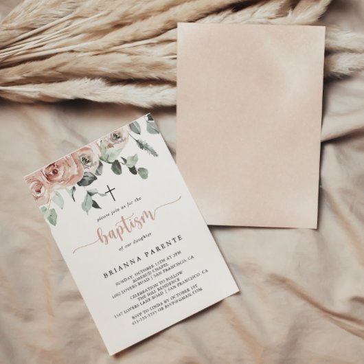 Klassieke ustroze roze roze kalligrafie Baptisme Kaart