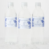 Klassieke usty Blue en White Floral Wedding Waterfles Etiket (Flessen)